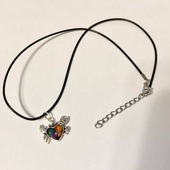 Crab Necklace Silver Plated 18" Black Cord Sea Life Beach Island Zodiac Cancer - Picture 6 of 7